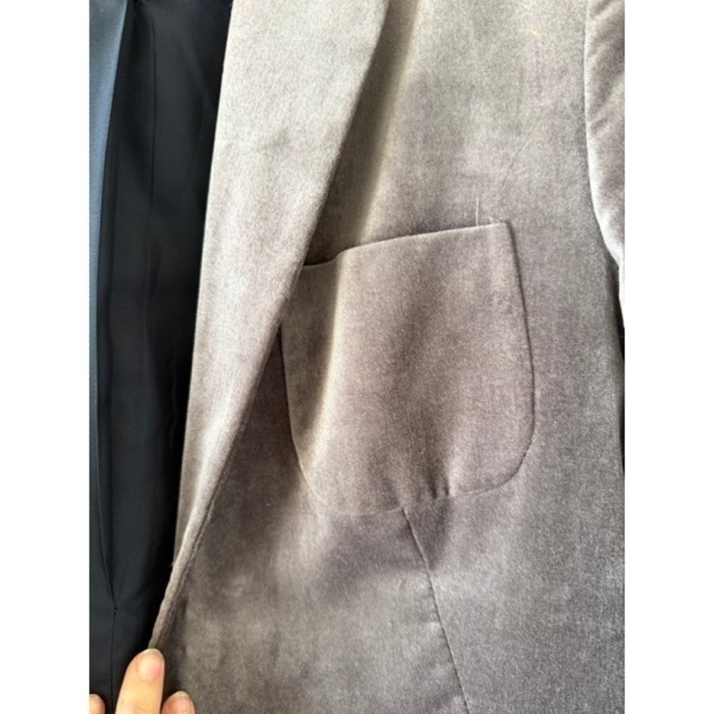 🍁Fall Sale! Zara Basic Velvet Blazer Small Taupe Brown Single Button Jacket - Picture 6 of 11
